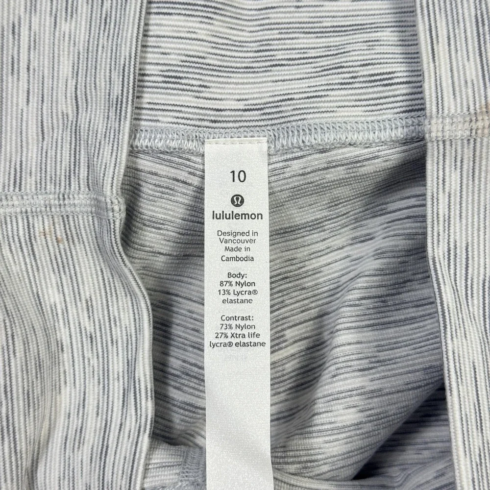 Lululemon Wonder Under Crop II Leggings Womens 10 Gray White Gym Yoga